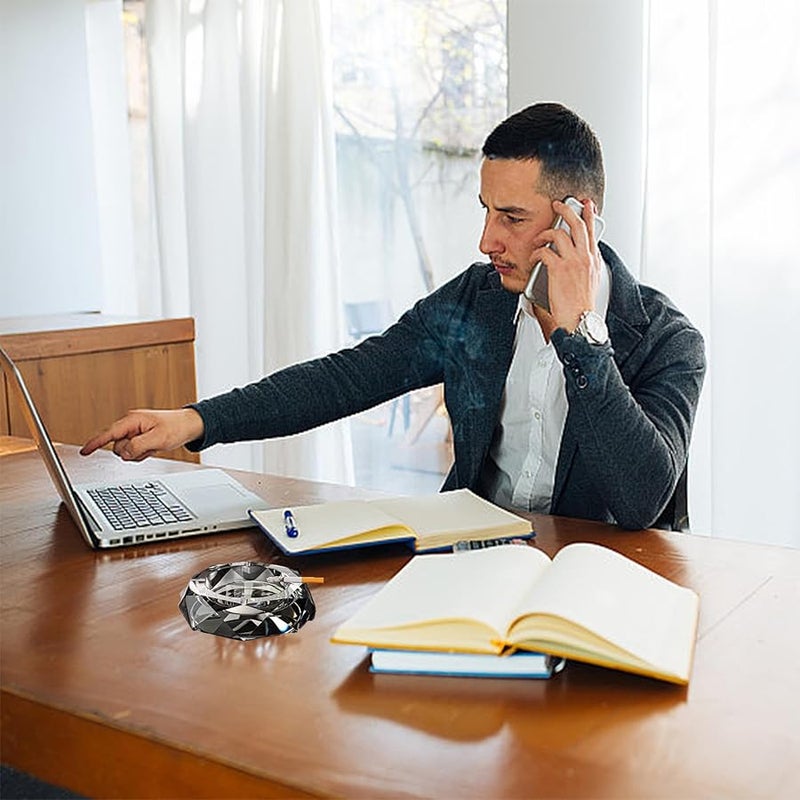 Black Octagonal Glass Ashtray For Indoor Outdoor Home Office Desktop Decoration - Image 2